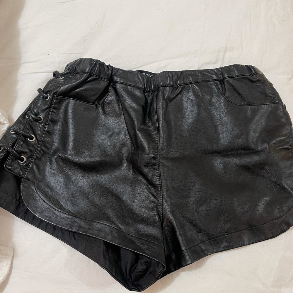 Forever 21 Black Faux Leather Sexy Going Put Shorts